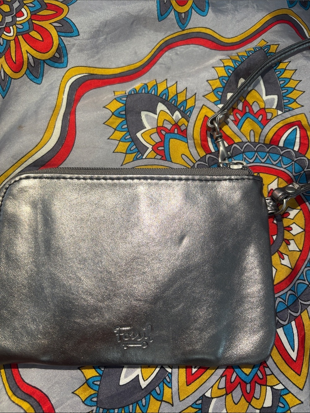 Fossil Metallic pewter Leather Wristlet